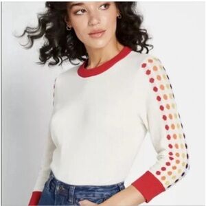 Modcloth Cream Sweater with Red Trim. 3/4 sleeve.